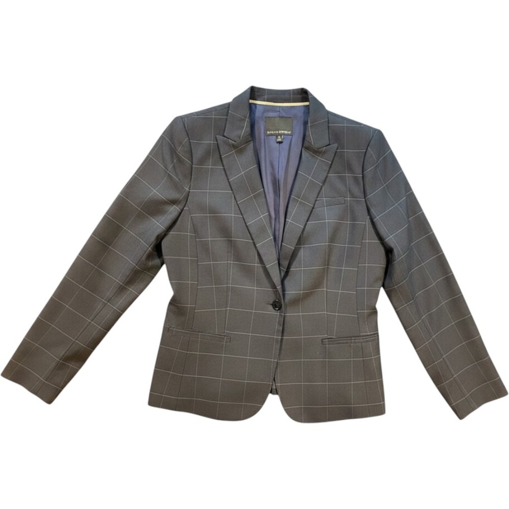 Banana Republic Womens Navy Windowpane Plaid Blazer Jacket Sz 12 Classic Preppy